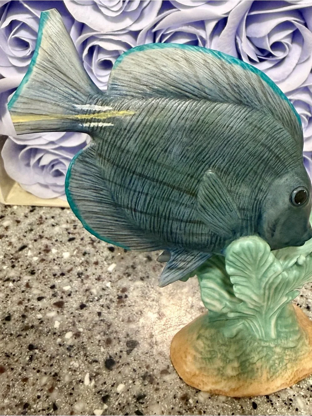 Vintage Franklin Mint Decorative Ceramic Tropical Fish Figurine - Orange & Teal